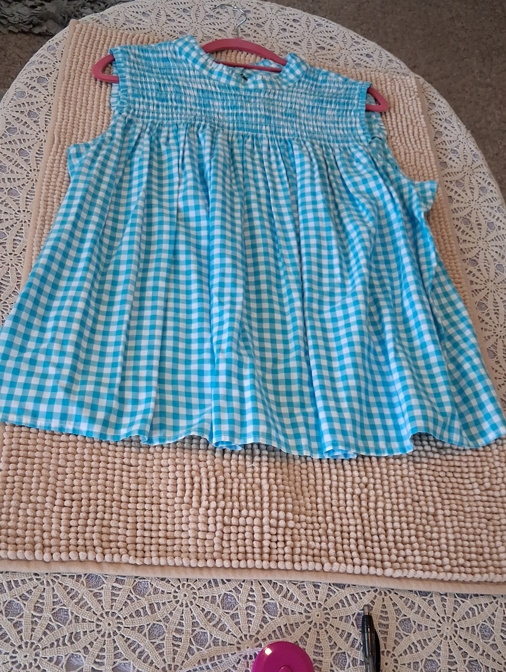 crown & ivy Aqua and White Gingham Smocked A-Line Top